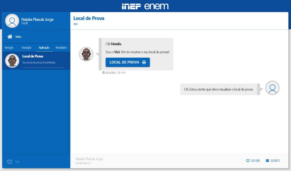 print da página do participante enem
