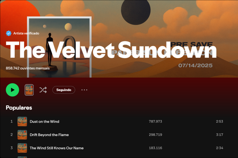 print da página do spotify da banda The Velvet Sundown
