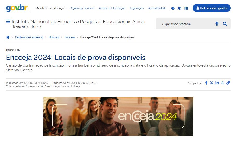 reprodução da divulgação do local de prova do encceja 2024