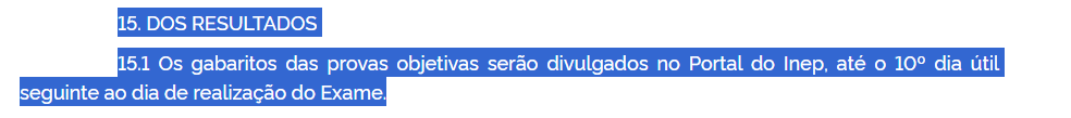 trecho do edital do Encceja 2025 com a informação do dia da divulgação do gabarito