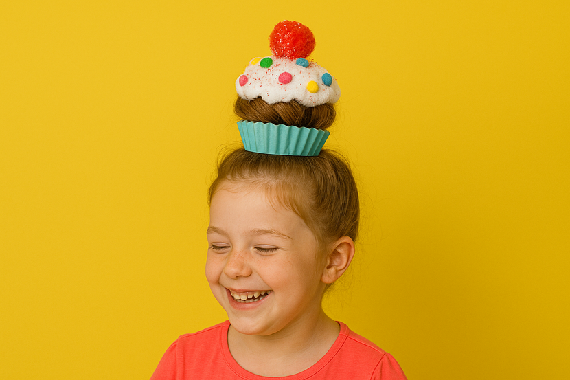 menina com cabelo maluco de cupcake