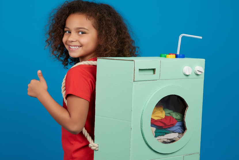 mochila maluca com tema de máquina de lavar