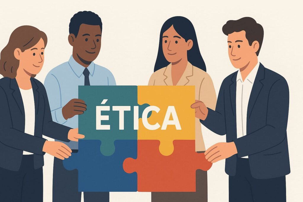 Equipe unida simbolizando cultura de integridade