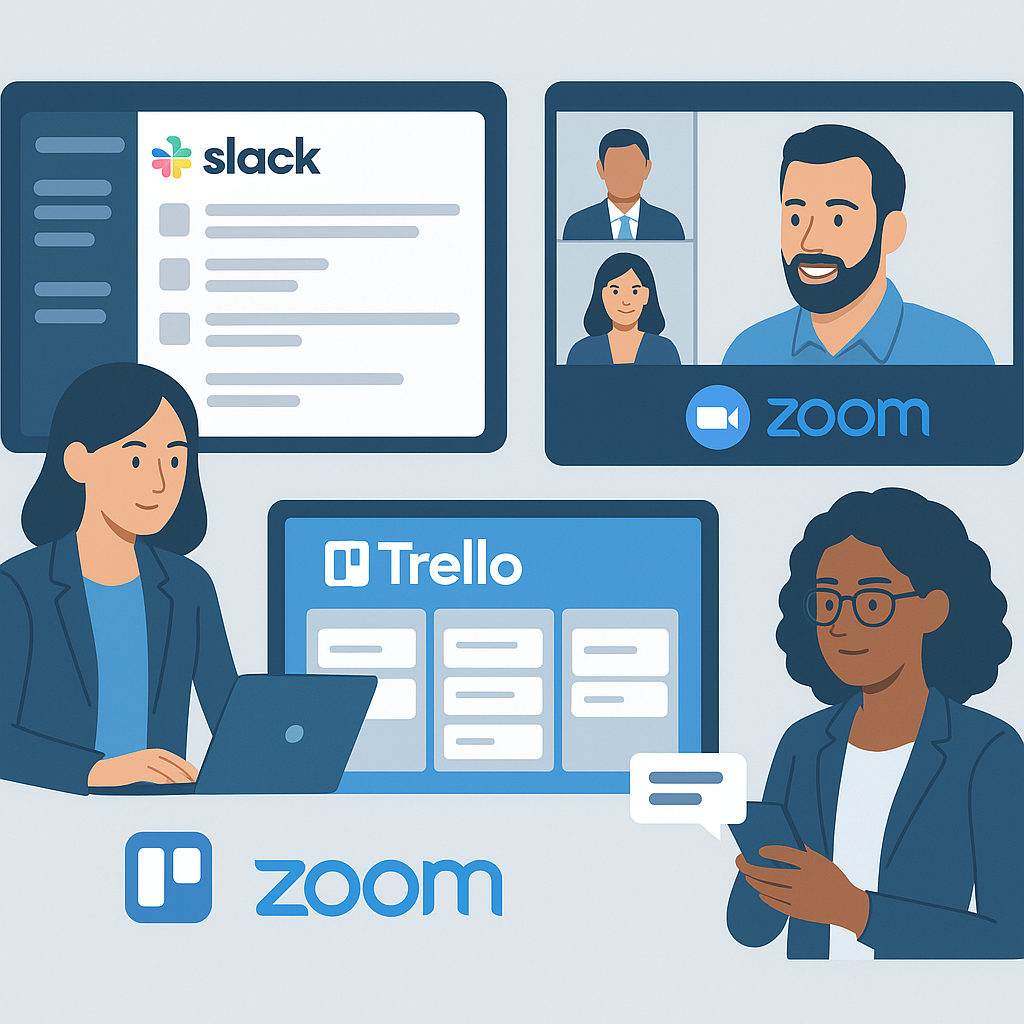 Equipe remota se comunicando via ferramentas digitais