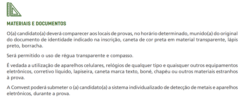 materiais permitidos na unicamp 2026