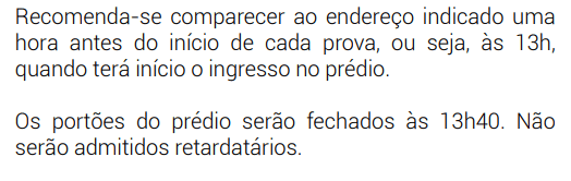 recomendação sobre horário de chegada na unesp 2026