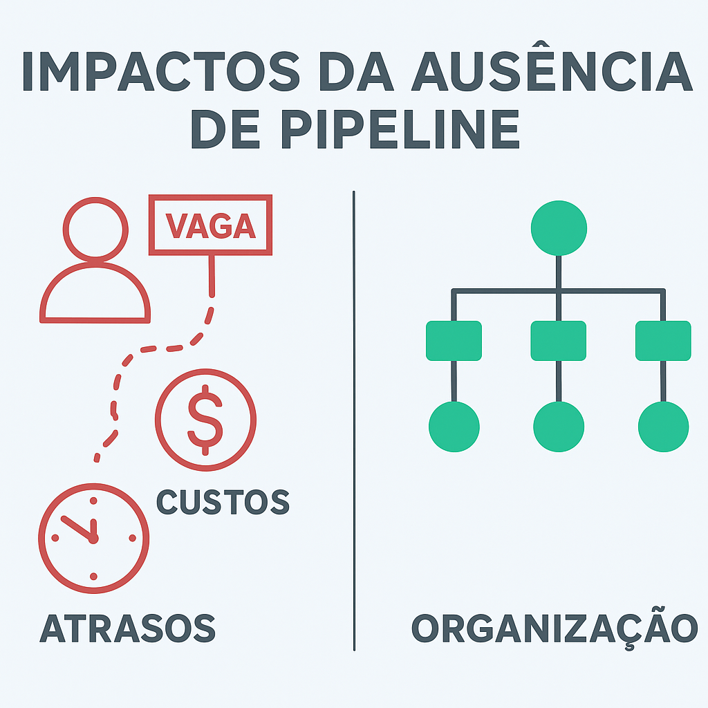 Visual dos impactos quando não há pipeline de liderança: atrasos, custos e risco