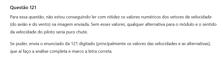 ChatGPT teve dificuldade para processar imagem referente a questão 121.
