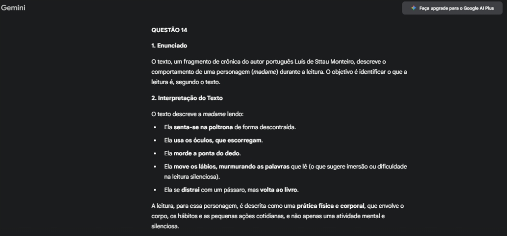 Interface Gemini respondendo questões do Enem 2025.