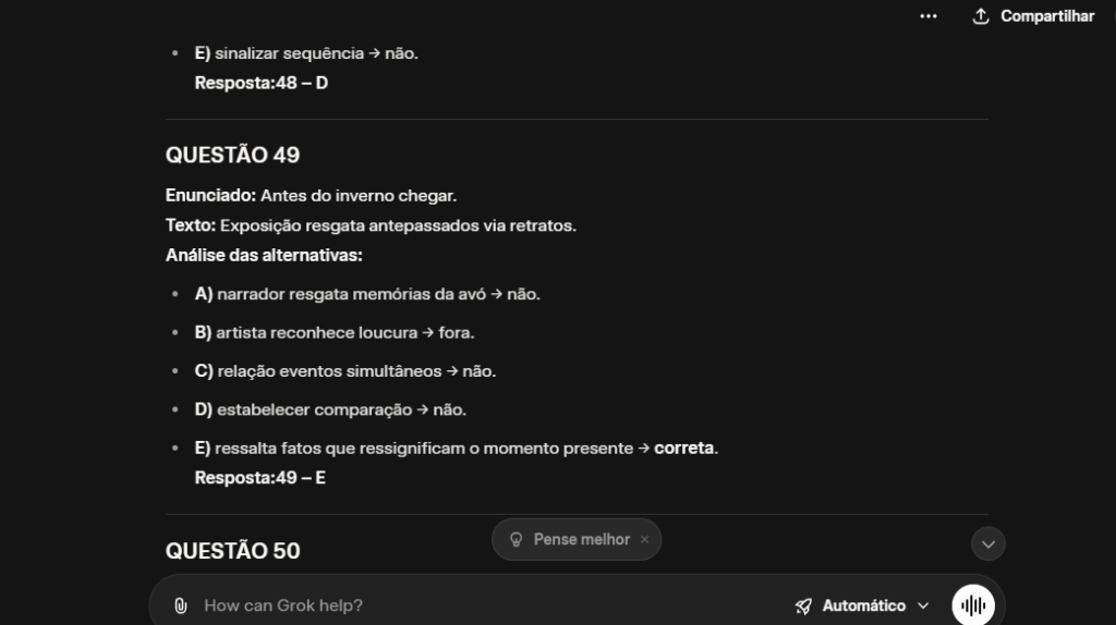 Grok responde comando de forma um pouco mais direta.