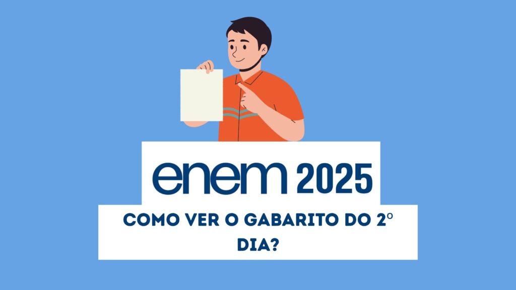 Ilustração de aluno segurando um papel do gabarito do enem segundo dia.