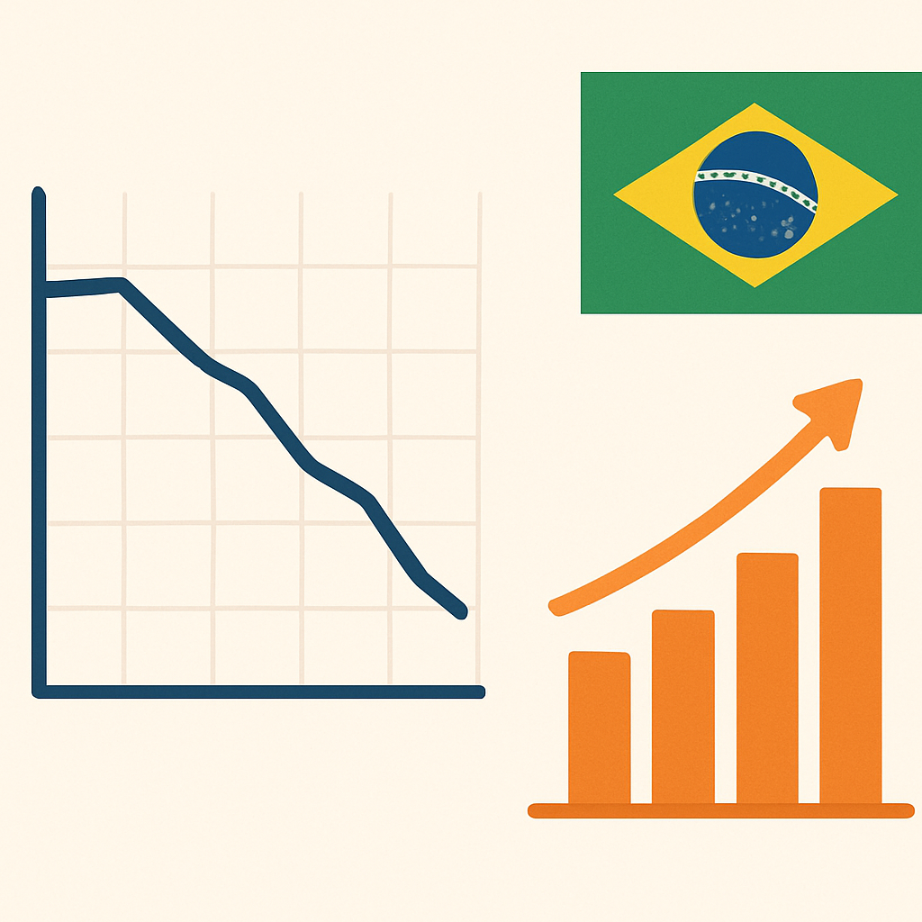 Visual de tendência do mercado de trabalho no Brasil com queda do desemprego e alta em requalificação