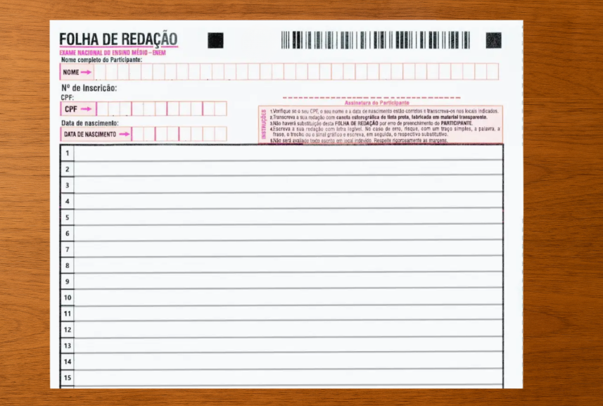 folha de redação do enem