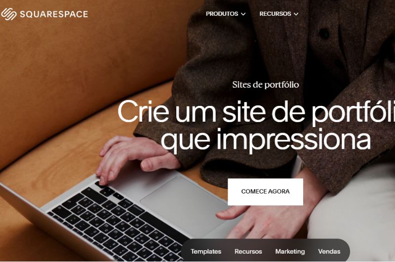 Página do Squarespace mostrando como criar um site de portfólio impressionante.