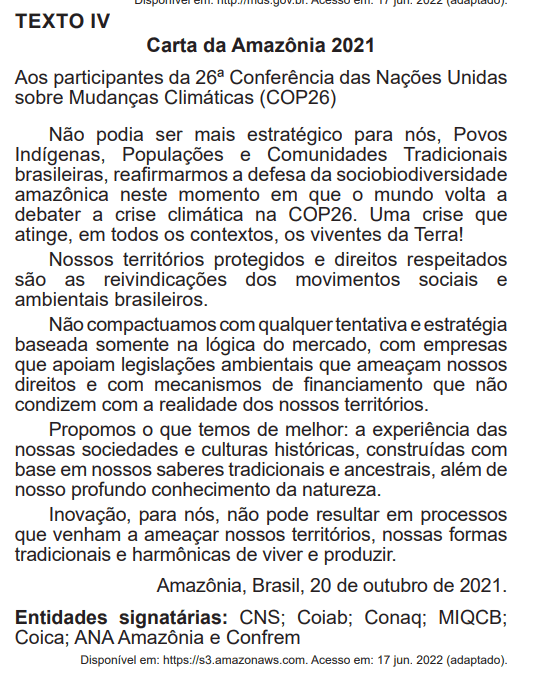 Texto motivador sobre a COP para a redação do Enem