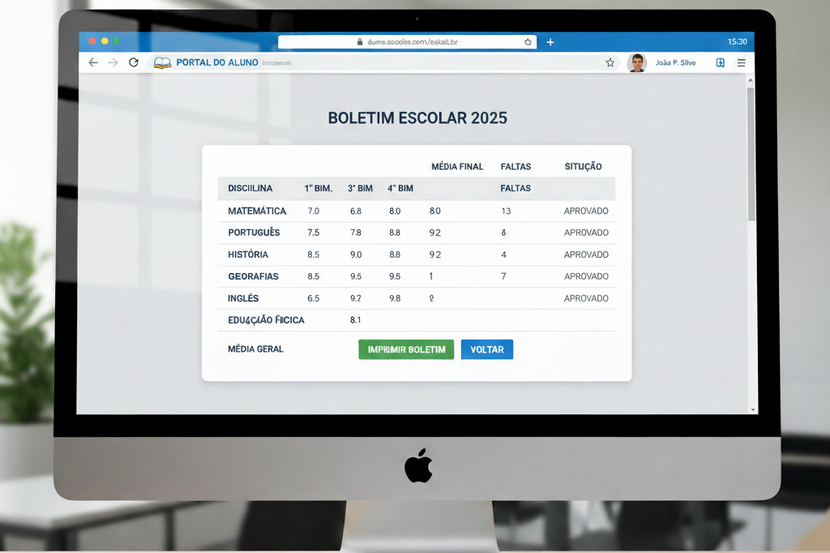 tela do computador mostrando um boletim online