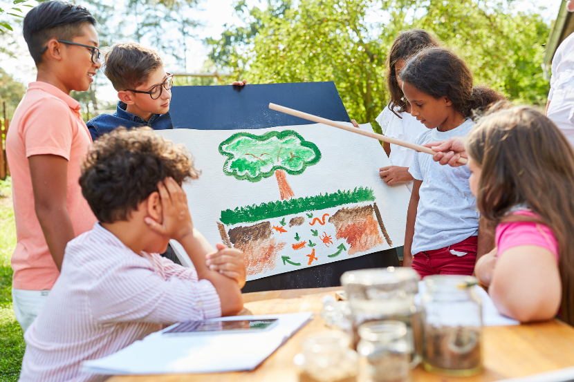 crianças aprendendo sobre educação ambiental na escola