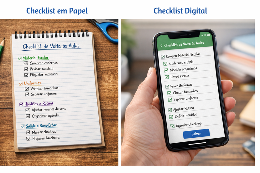 exemplo de checklist volta às aulas em papel e digital