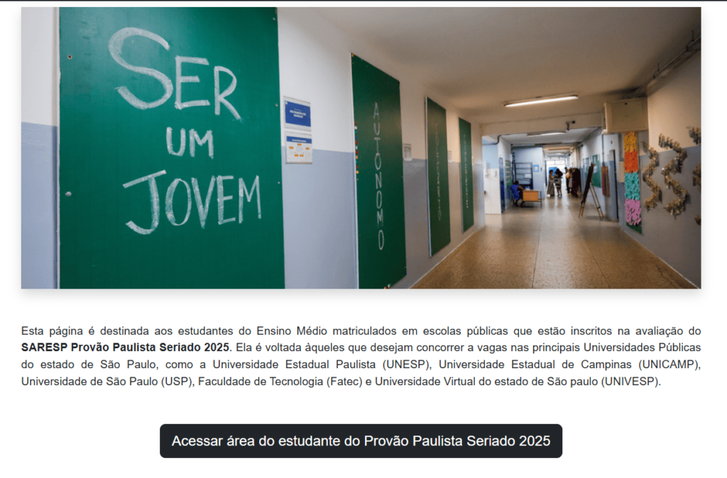 Área do Estudante do Provão Paulista Seriado.