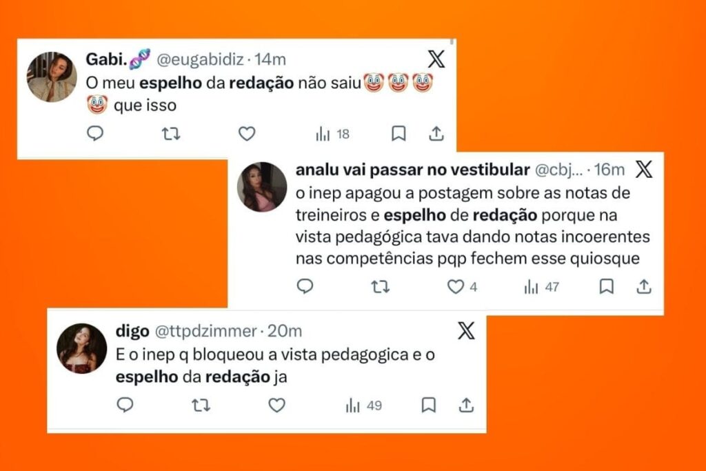 Espelho da redação Enem 2025: Inep apaga post e estudantes se revoltam; entenda