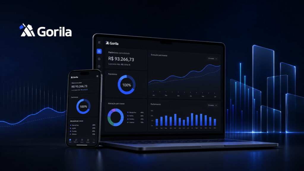 Dashboard da Gorila com elementos visuais de segurança digital para proteção de dados de investimentos