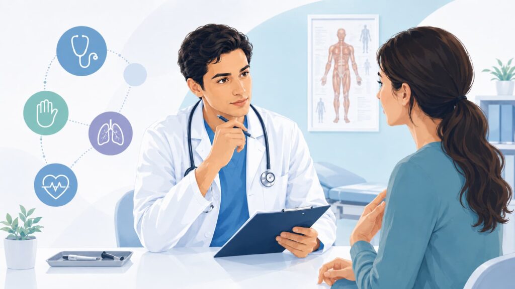 Ilustração de Semiologia médica na avaliação clínica do paciente