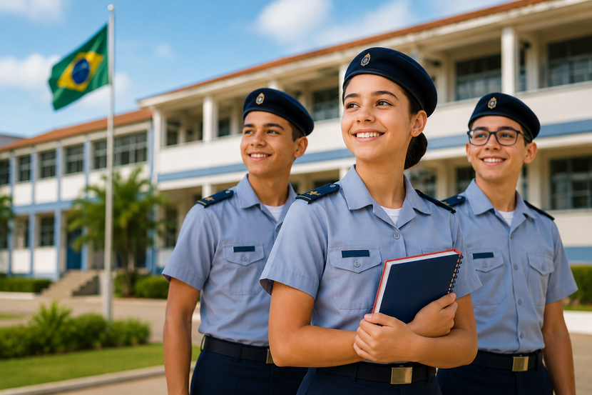 alunos de colégio militar uniformizados