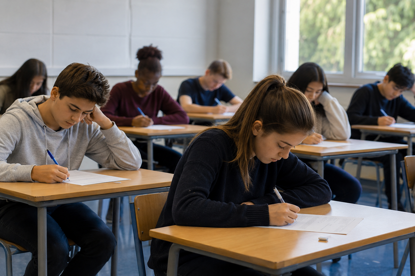 estudantes prestando prova para colégio militar