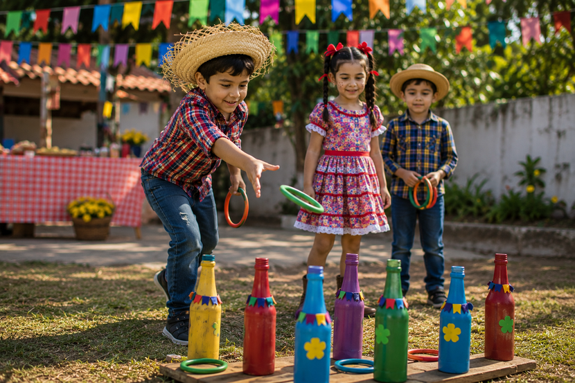o jogo das argolas é uma das clássicas brincadeiras de festa junina