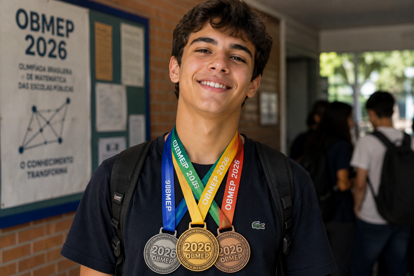 alunos com medalhas no pescoço da premiação obmep 2026