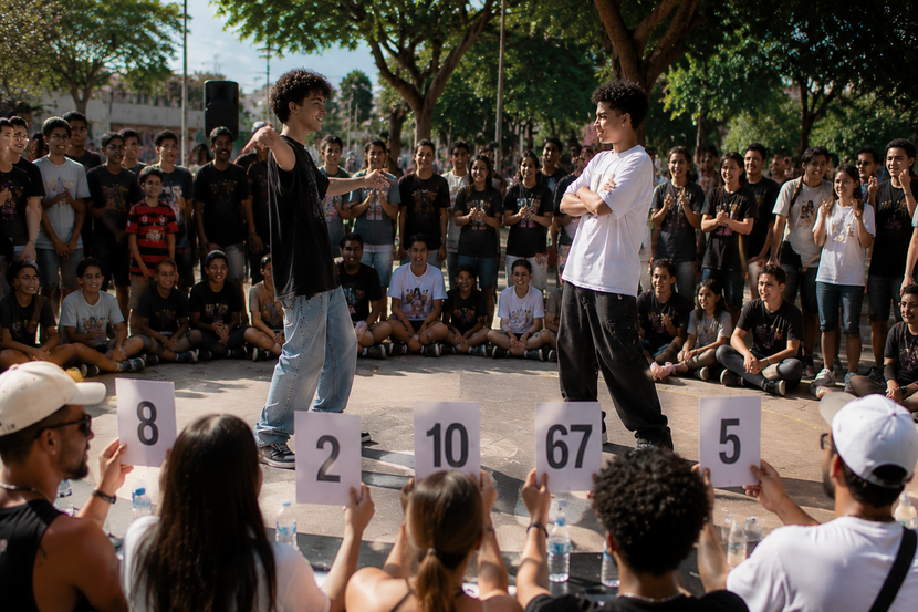representação de um campeonato de farmar aura entre jovens