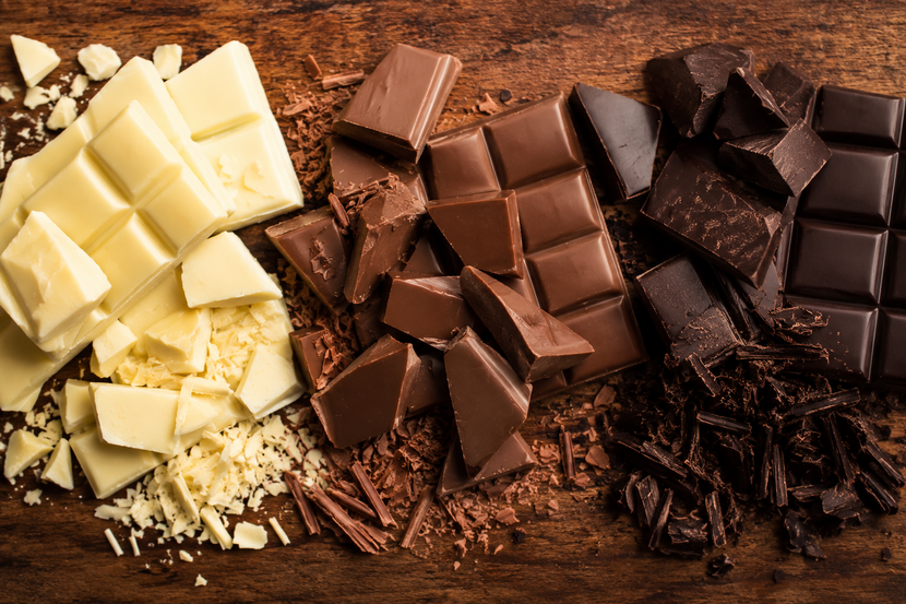 3 tipos de chocolate lado a lado