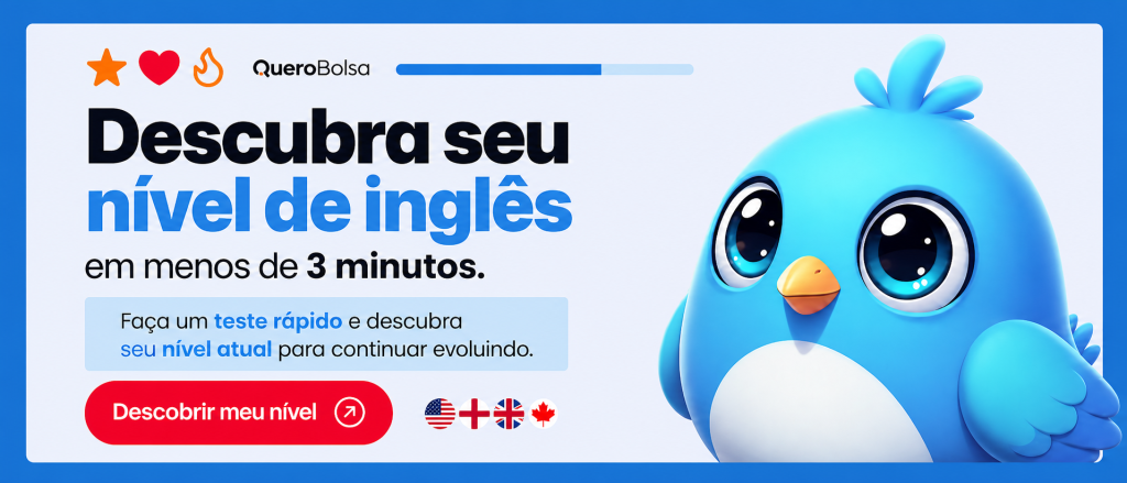 Banner chamando para fazer o teste de nível de inglês, no contexto de proficiência.