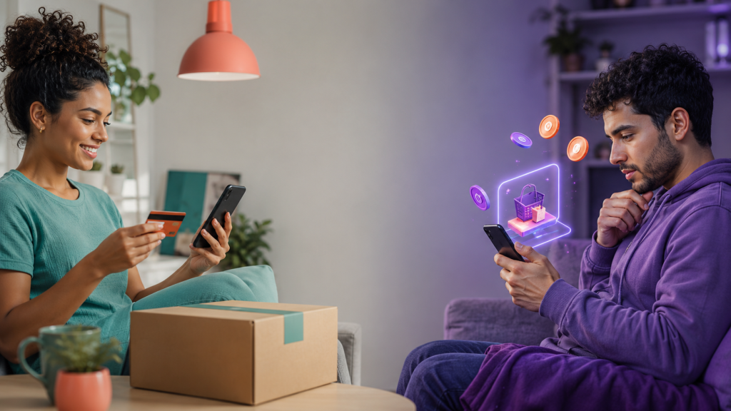 Comparação visual entre compra real e compra simulada