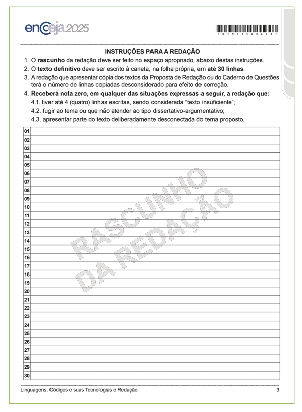 folha de redação do encceja 2025