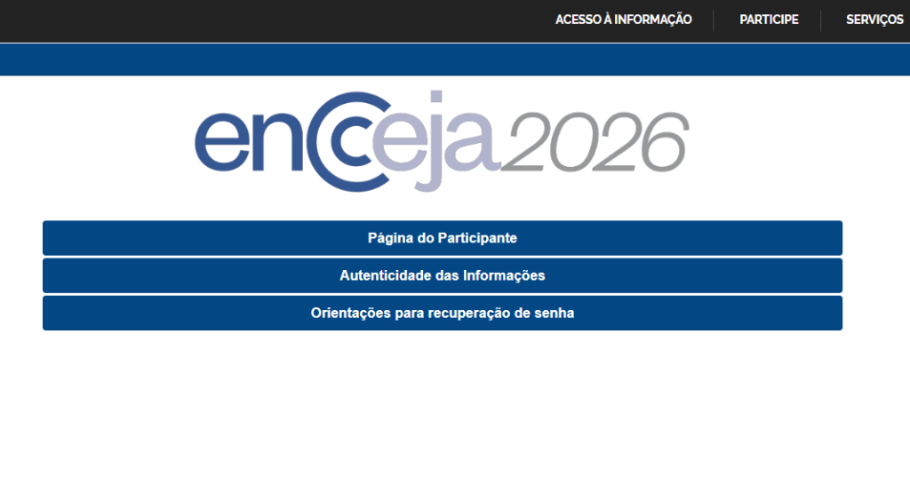 reprodução da página do participante encceja 2026