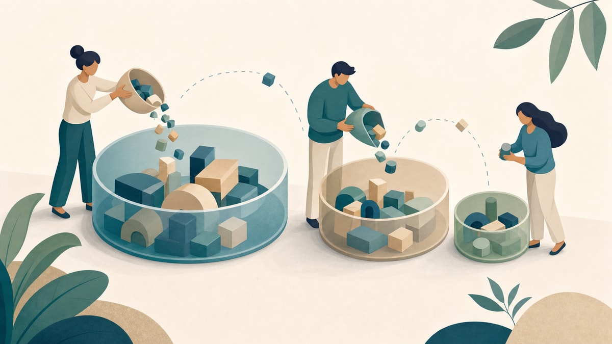 Adaptação da regra de orçamento Ilustração abstrata mostra a distribuição flexível entre necessidades, desejos e reserva