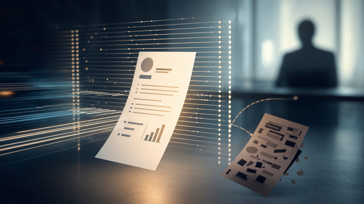 Résumé compatível com ATS Résumé simples atravessando um filtro abstrato de ATS antes da leitura por um recrutador