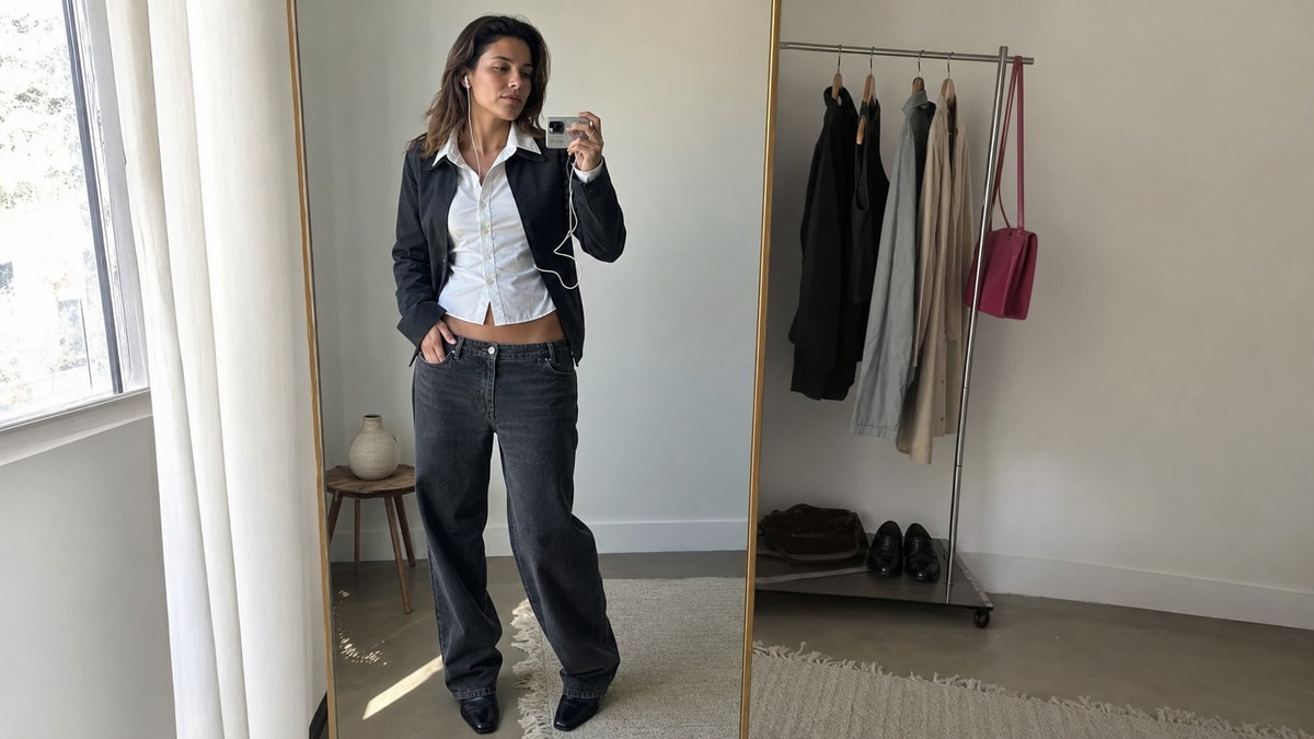 Look atual que combina uma peça inspirada nos anos 2000 com cortes contemporâneos