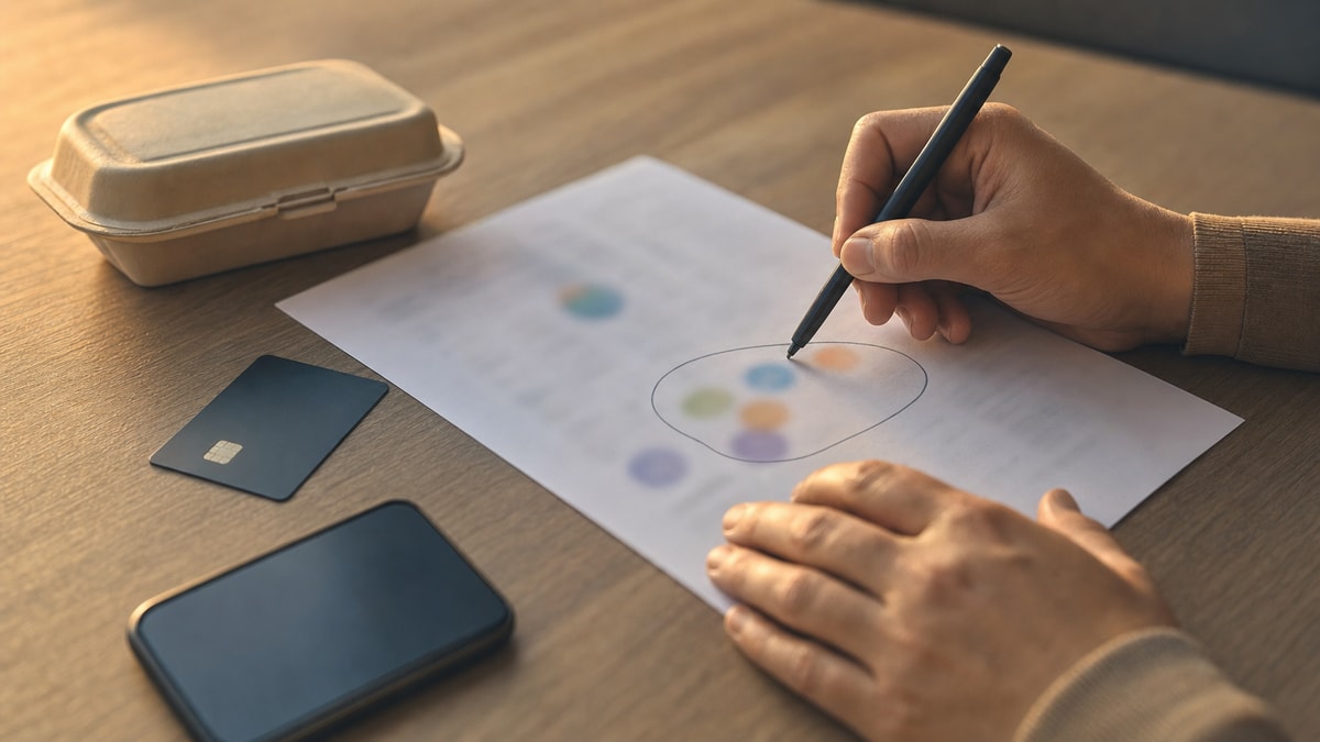 Analisar os gastos Pessoa analisando grupos de despesas para encontrar oportunidades de redução