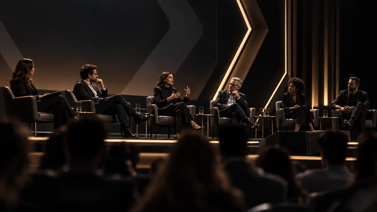 Painel empresarial representando diferentes funções presentes na B55 Conference