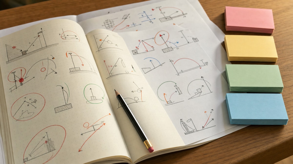 Analisar os erros Caderno organizado para revisar e classificar erros em exercícios de Física
