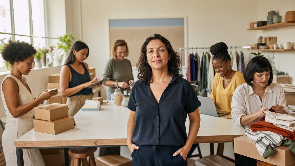 Mulheres na economia empreendedora Grupo diverso de mulheres atuando em diferentes tipos de negócio no Brasil