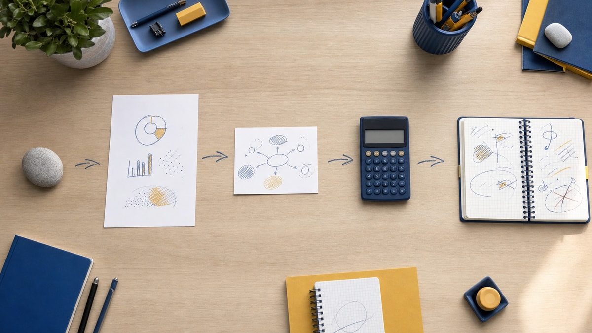As cinco etapas do método Materiais organizados em sequência para representar um método de estudo de Física