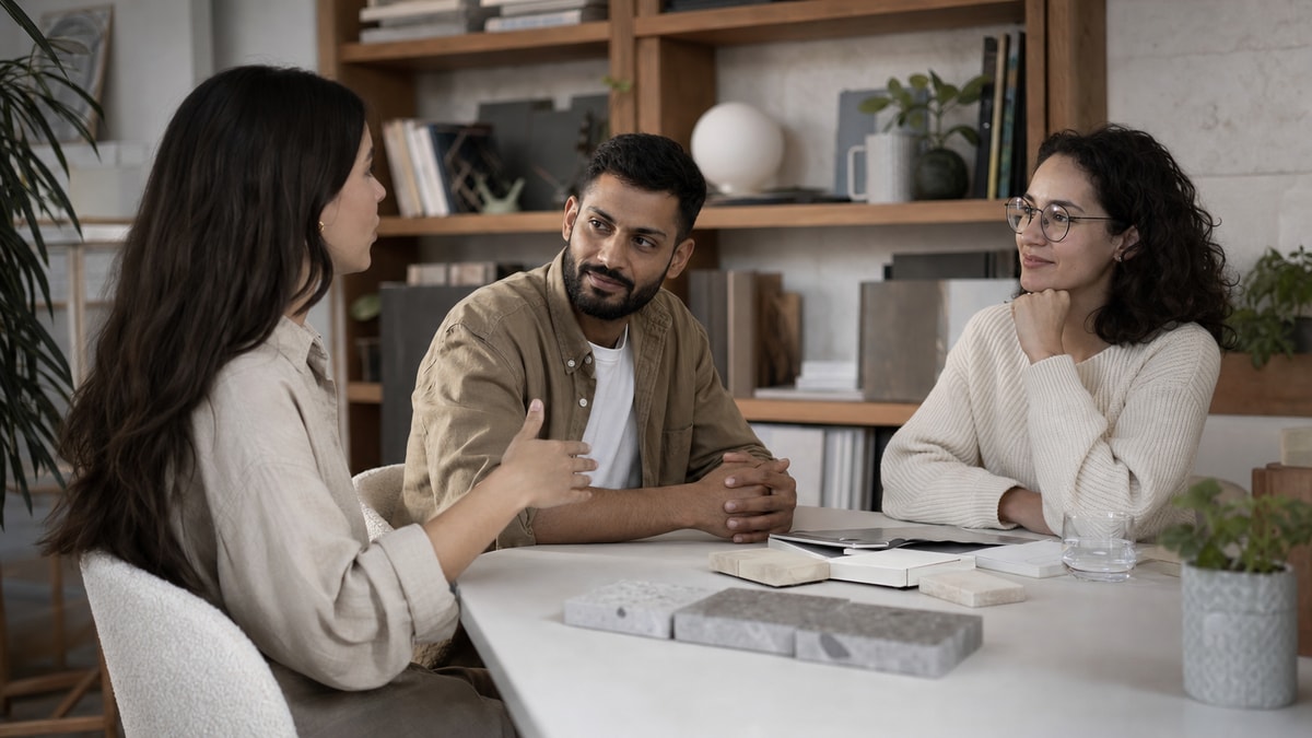 Comunicação e networking Empreendedor ouvindo clientes e parceiros em uma conversa de negócios