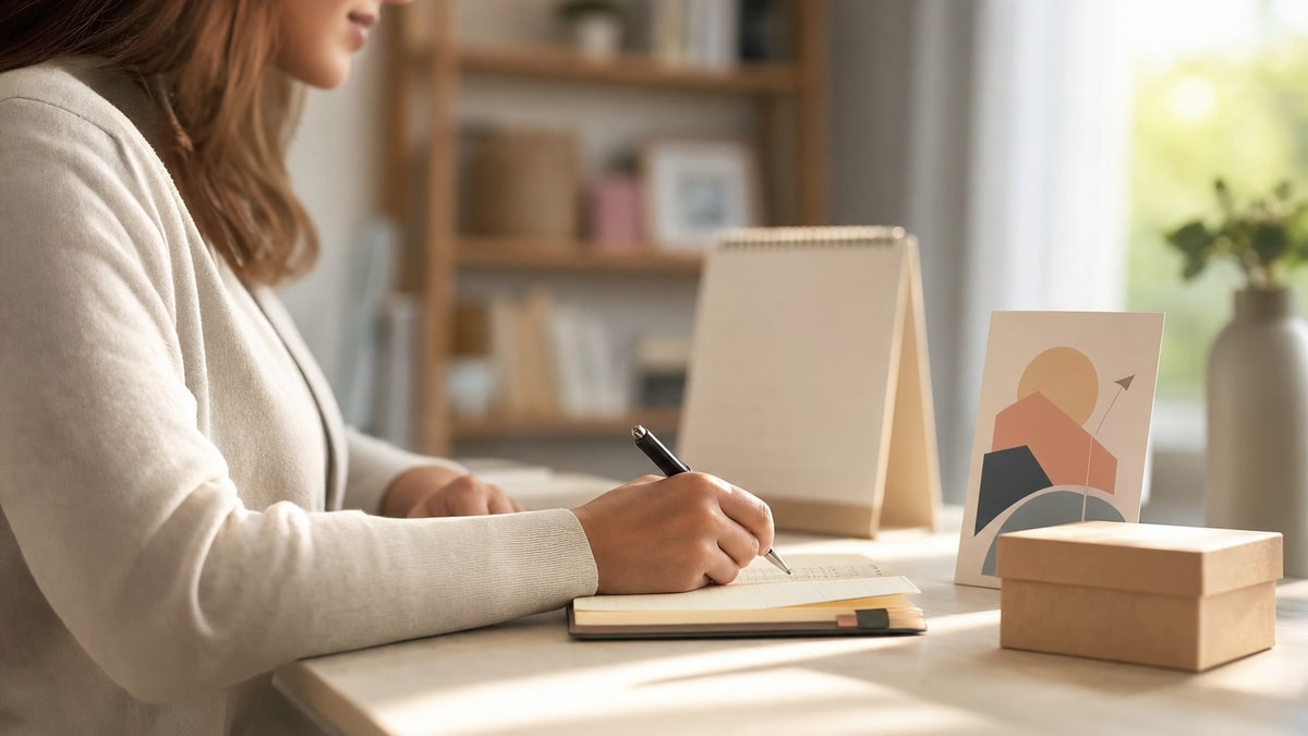 Metas financeiras com prazo Pessoa escrevendo uma meta financeira em um caderno ao lado de um calendário