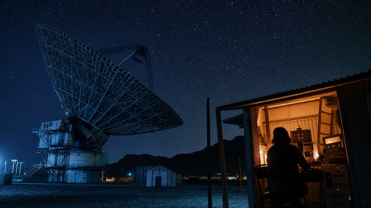 A descoberta dos pulsares Observatório de radioastronomia durante a detecção dos primeiros pulsos regulares