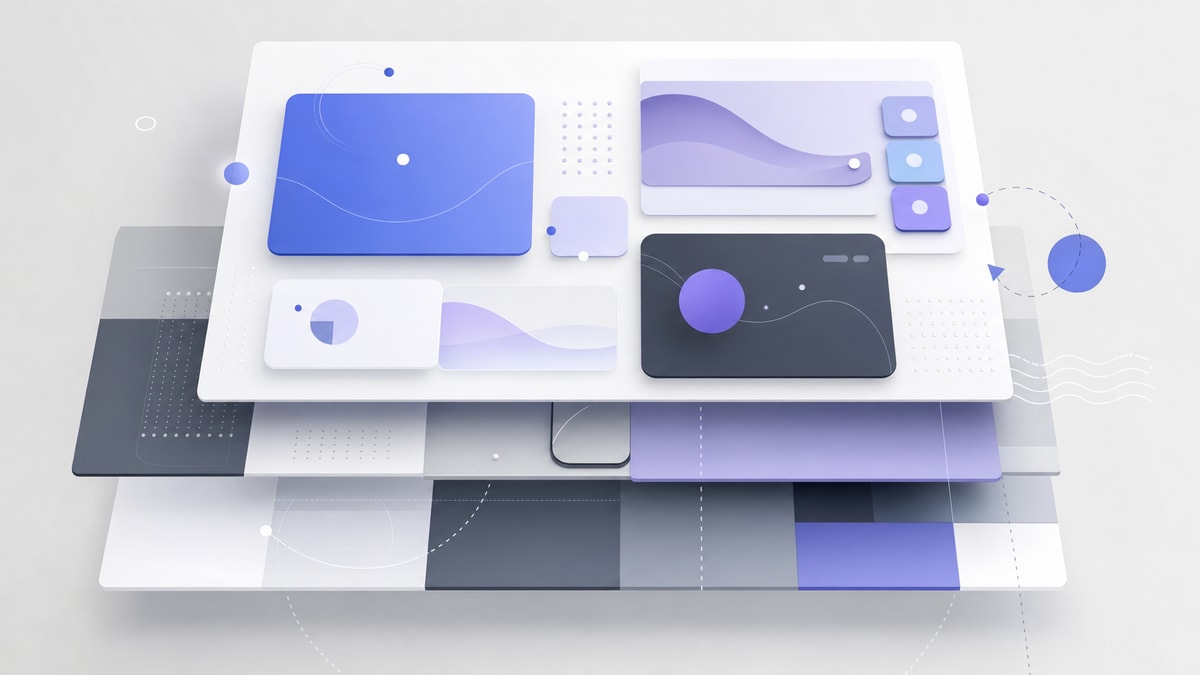 Página web abstrata mostra estrutura, aparência visual e comportamento como camadas distintas e complementares.