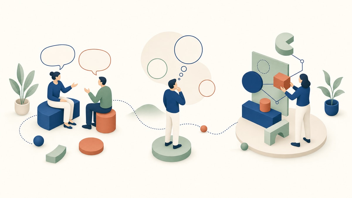 Diferenças entre abordagens Ilustração compara visualmente experiências, perguntas e soluções técnicas em diferentes formas de apoio profissional