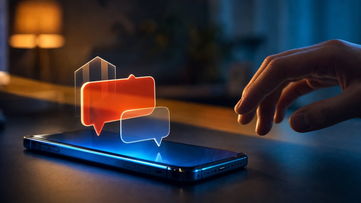 Smartphone com mensagens genéricas de alerta e falso suporte técnico antes de uma ação
